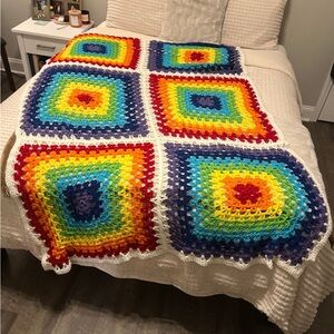 Handmade rainbow granny square throw blanket